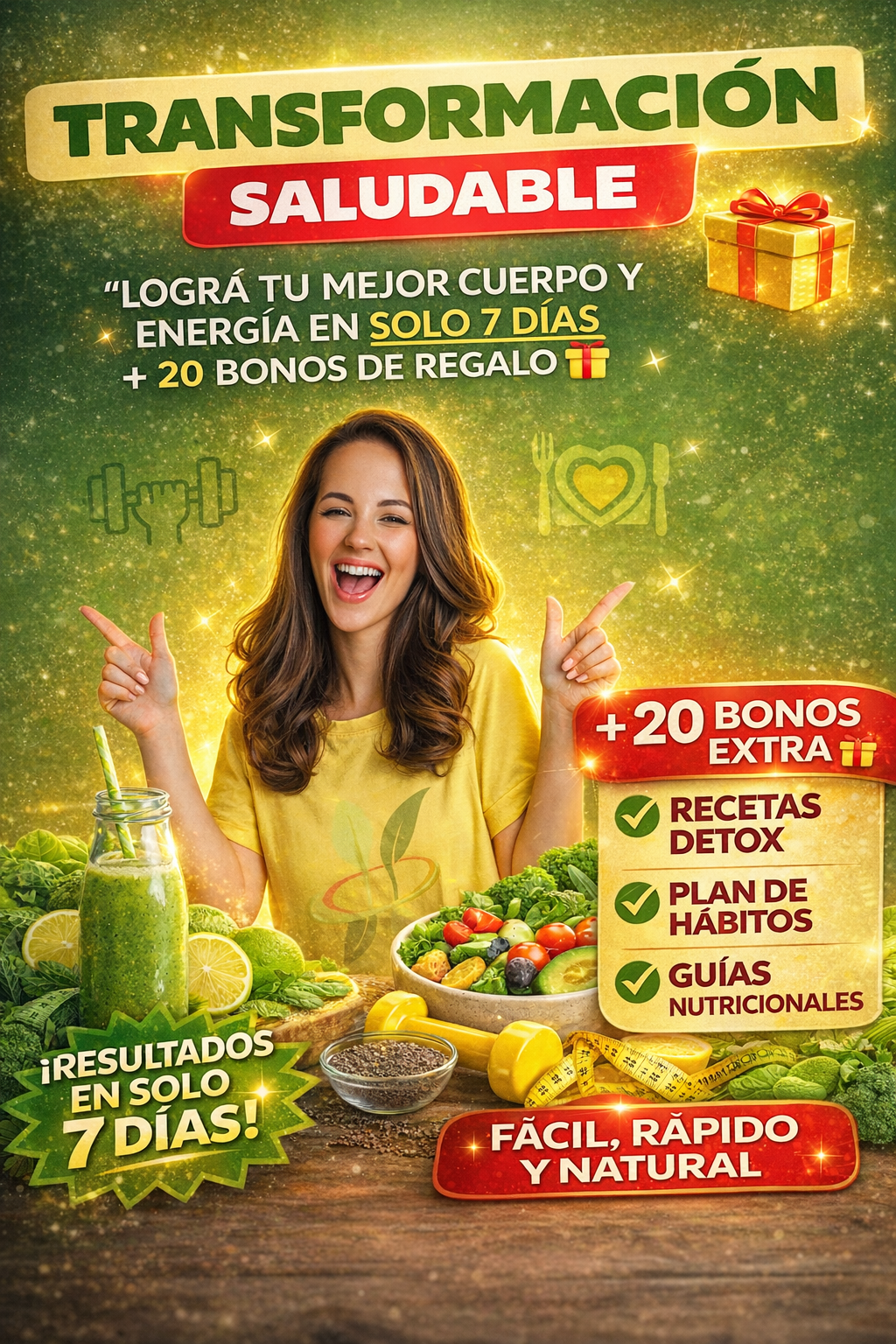 Transformación Saludable – Recetas, Hábitos y Guías para Más Energía y Resultados en 7 Días + 20 Bonus 🎁